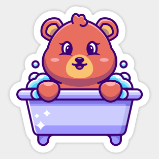 Cute bear in a bathtub cartoon character Sticker